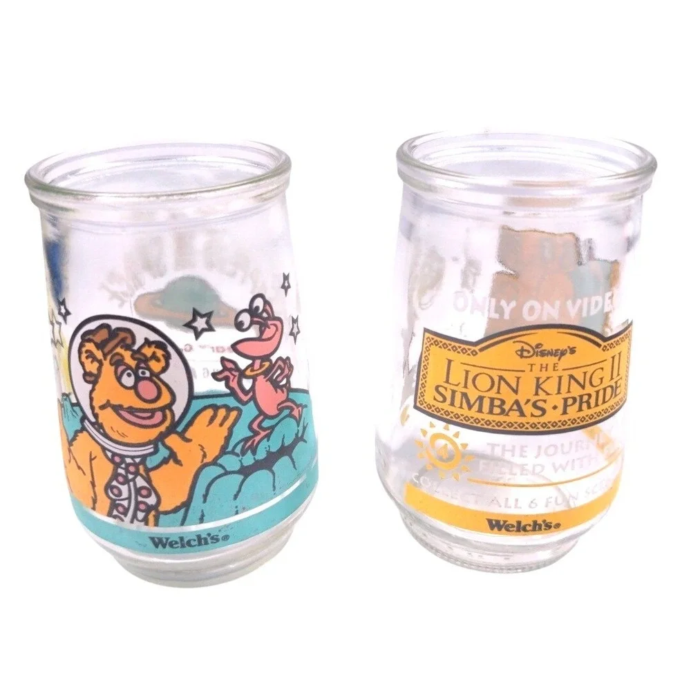VTG 1998 Welchs Jelly Jar Glasses Lion King II Simba Muppet In Space Fozzie Bear